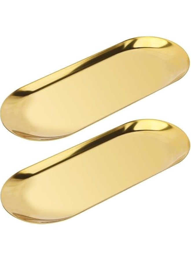 Beauenty Gold Decorative Trays for home,Oval Metal Stainless SteelTray for Jewelry,Perfume,Towel,Candle, L9in x W3.6in(2pack) - Image 1