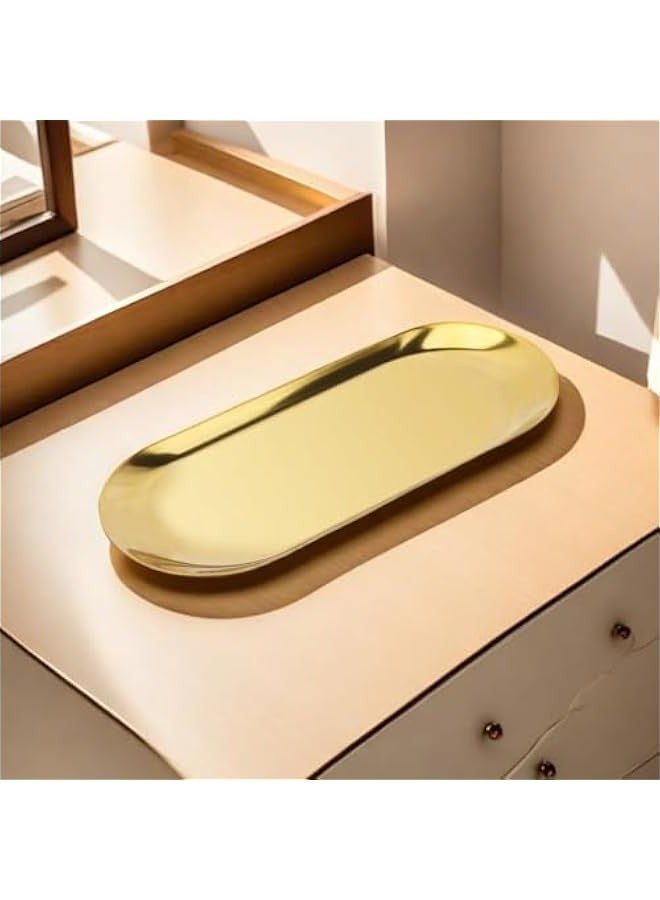 Beauenty Gold Decorative Trays for home,Oval Metal Stainless SteelTray for Jewelry,Perfume,Towel,Candle, L9in x W3.6in(2pack) - Image 3