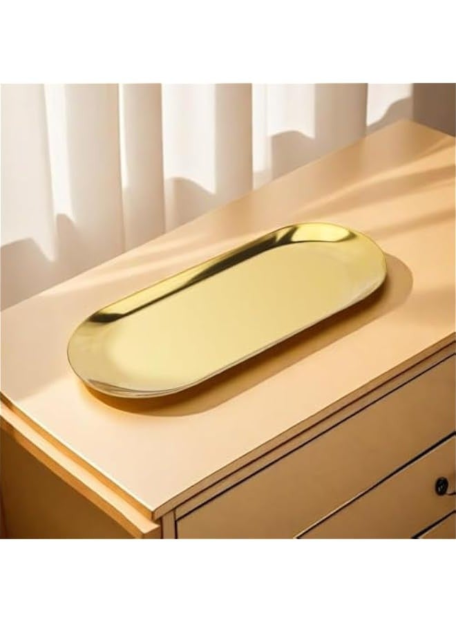 Beauenty Gold Decorative Trays for home,Oval Metal Stainless SteelTray for Jewelry,Perfume,Towel,Candle, L9in x W3.6in(2pack) - Image 4