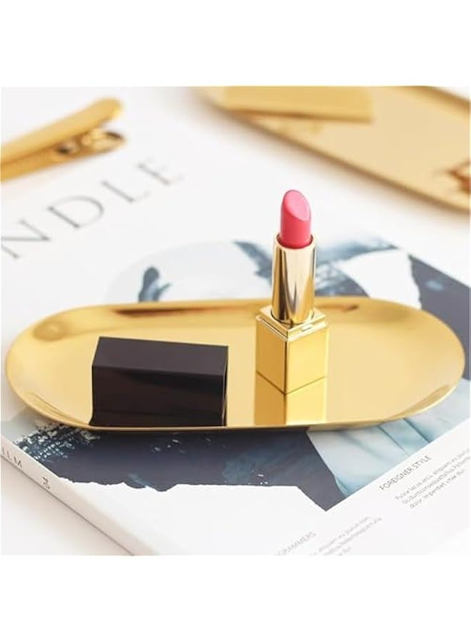 Beauenty Gold Decorative Trays for home,Oval Metal Stainless SteelTray for Jewelry,Perfume,Towel,Candle, L9in x W3.6in(2pack) - Image 5