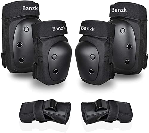 Banzk Adult Knee Pads Elbow Pads Wrist Guards for Adult Kids 6 in 1 Protective Gear Set for Skateboarding Biking Roller Skating Cycling Outdoor Sports Black L - Image 4