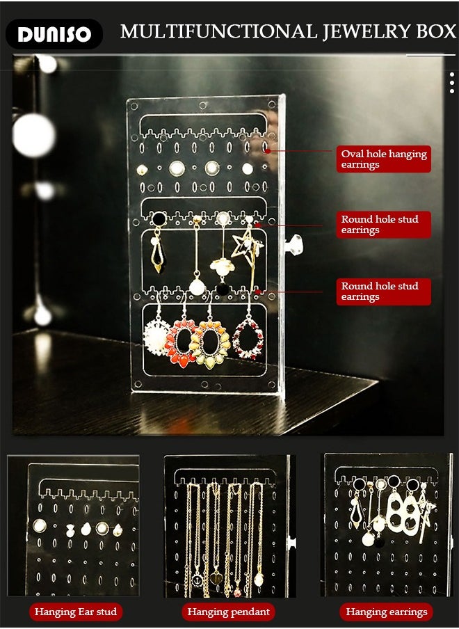 DUNISO Multifunction Jewelry Organizer Necklace Holder, Jewelry Hanging Rack Storage with 2 layer Velvet Ring Bracelet Tray, Necklace Holder Organizer Bracelet Display Storage Rack for Studs Rings Womens and Girls  - Image 3