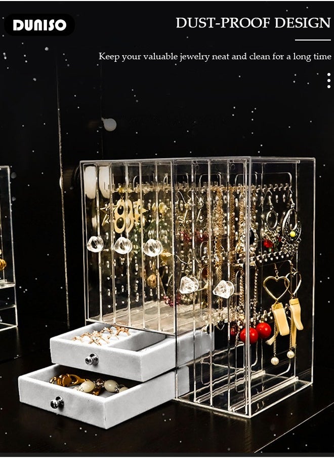 DUNISO Multifunction Jewelry Organizer Necklace Holder, Jewelry Hanging Rack Storage with 2 layer Velvet Ring Bracelet Tray, Necklace Holder Organizer Bracelet Display Storage Rack for Studs Rings Womens and Girls  - Image 5