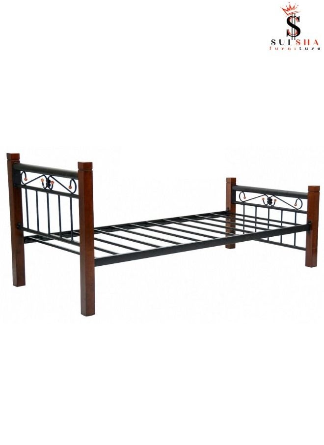 SULSHA Wooden And Steel Durable Single Bed For Home Brown 190x90cm  - Image 1