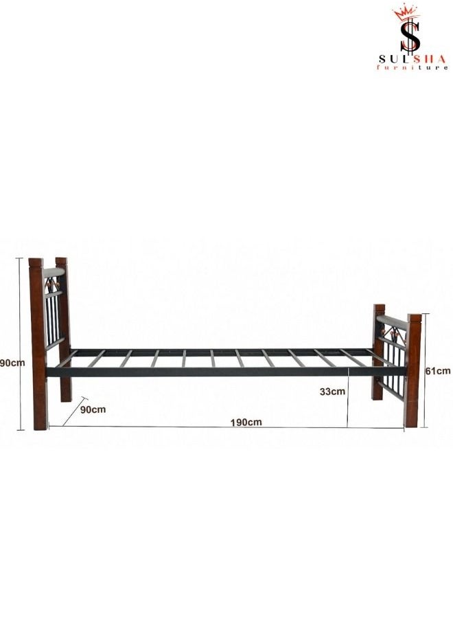 SULSHA Wooden And Steel Durable Single Bed For Home Brown 190x90cm  - Image 2
