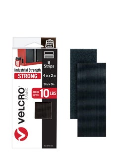 Velcro VELCRO Brand Heavy Duty Fasteners | 4x2 Inch Strips with Adhesive 8 Sets | Holds 10 lbs | Black Industrial Strength Stick On Tape | Indoor or Outdoor Use (VEL-30703-USA), 8 Count (Pack of 1)  - Image 1