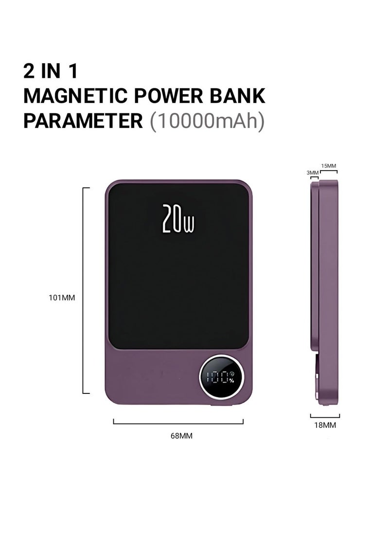 Raxoom - Wireless Power Bank Fast Charging 10000 mAh 20w With Digital Screen For MagSafe for iPhone and Andriod With Wire Battery Powerbank Portable Fast Charger Pocket Size Purple - Image 1