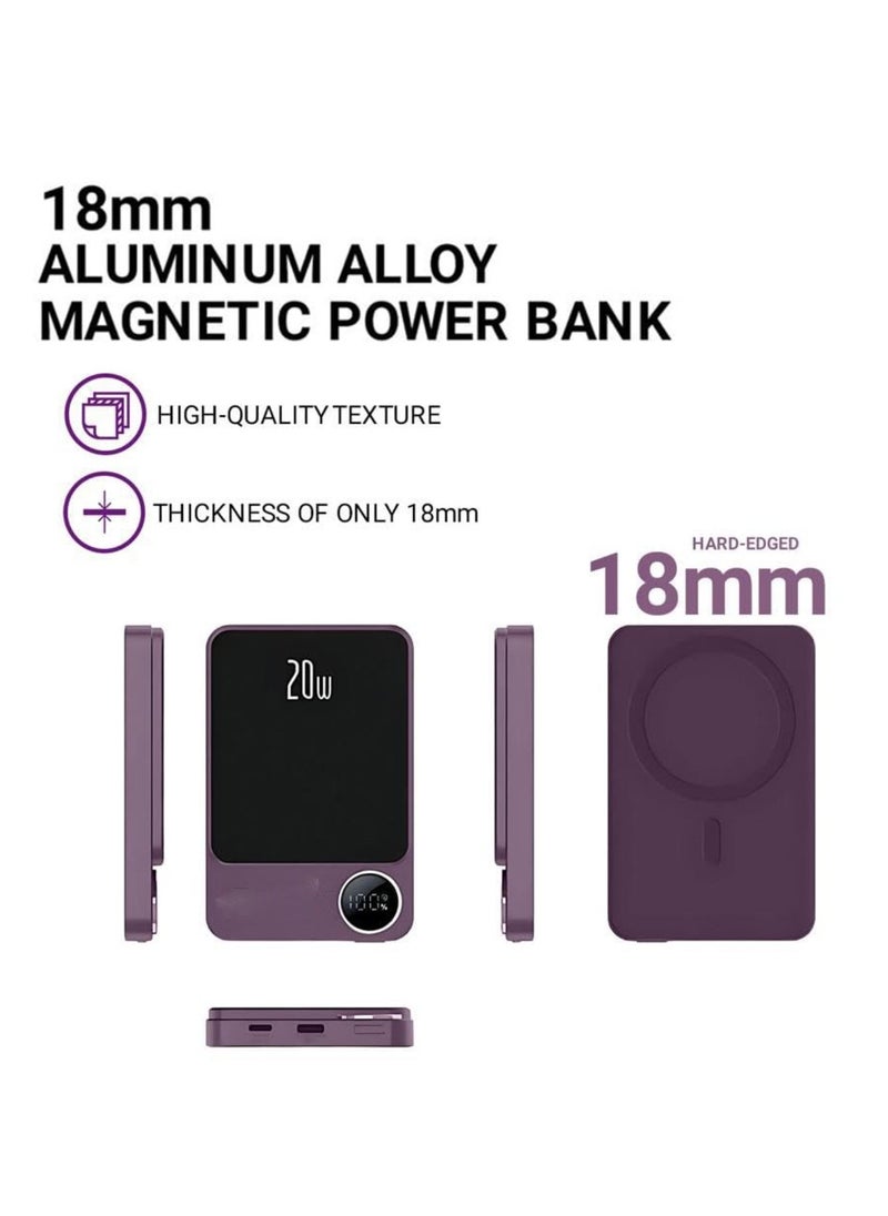 Raxoom - Wireless Power Bank Fast Charging 10000 mAh 20w With Digital Screen For MagSafe for iPhone and Andriod With Wire Battery Powerbank Portable Fast Charger Pocket Size Purple - Image 1