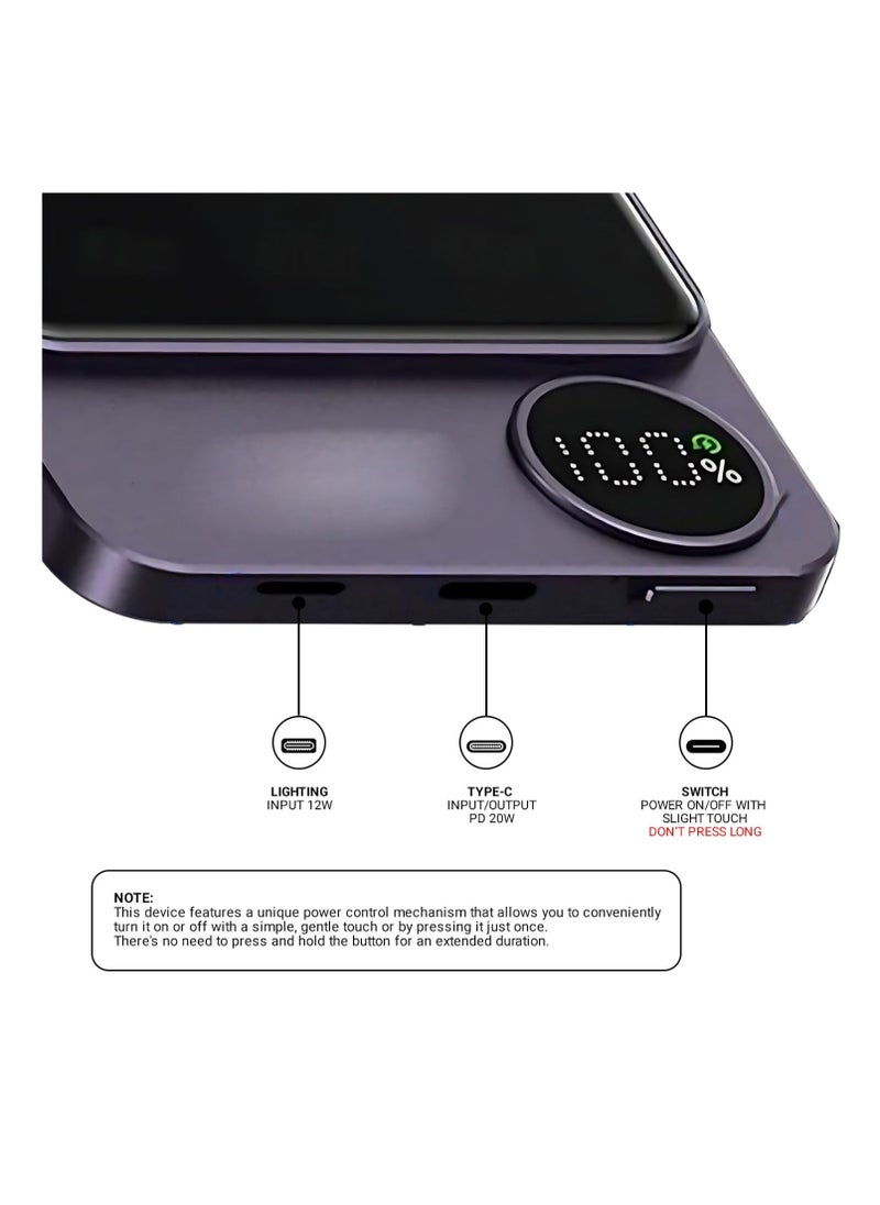 Raxoom - Wireless Power Bank Fast Charging 10000 mAh 20w With Digital Screen For MagSafe for iPhone and Andriod With Wire Battery Powerbank Portable Fast Charger Pocket Size Purple - Image 1
