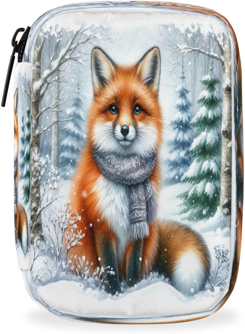 Fox Winter Animal Pill Case Travel Pill Organizer Weekly 7 Day Portable with Zipper Medicine Box Pill Case for Vitamins, Birth Control,Fish Oils,Medication, Supplements - Image 1