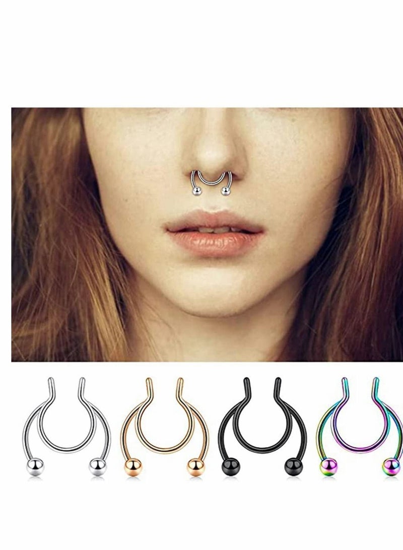 6 Pcs Fake Nose Rings Hoop Clip-on, Stainless Steel Septum Jewelry Non Piercing Cartilage Earring Lip Rings Faux Clip on Nose Hoop Rings Body Piercing Jewelry - Image 3