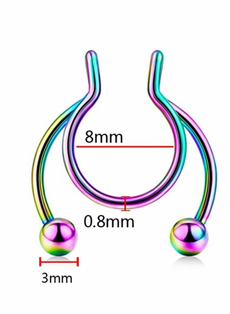 6 Pcs Fake Nose Rings Hoop Clip-on, Stainless Steel Septum Jewelry Non Piercing Cartilage Earring Lip Rings Faux Clip on Nose Hoop Rings Body Piercing Jewelry - Image 4