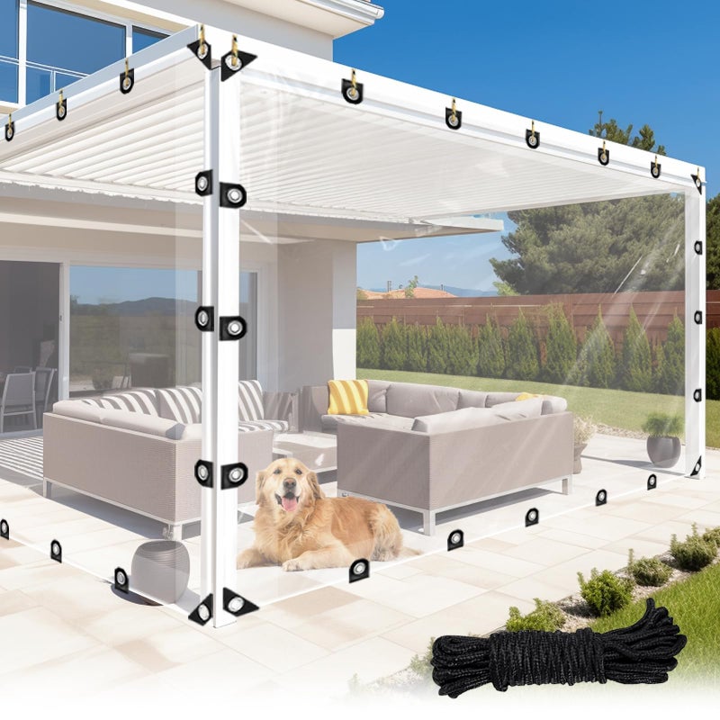 LC&QS 8x12ft Clear Tarp with Grommets, Upgraded Edge Heat Fused Tear Resistant Clear Heavy Duty Tarps, Clear Vinyl Tarps for Patio Fencing, Rain, Wind, Cold, Chicken Coops,and Moreï¼ˆWindproof Ropeï¼‰ - Image 1