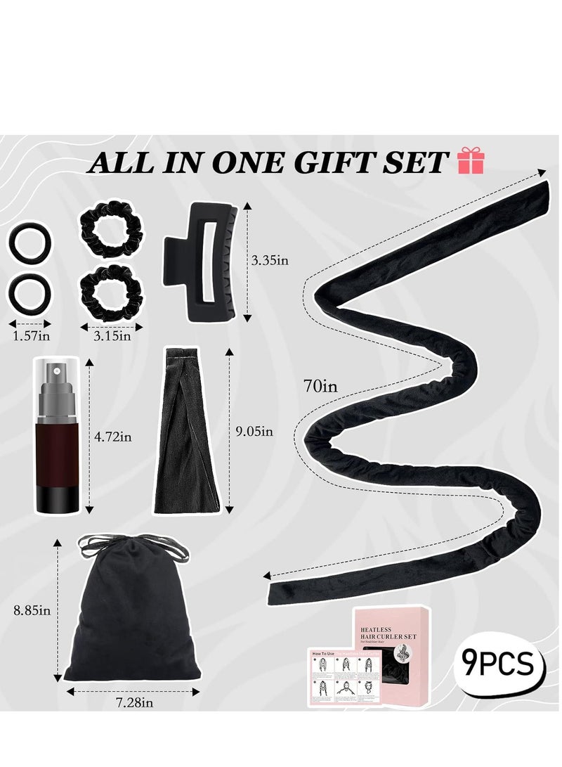 general No Heat Curling Headband, 70 Soft Hair Curlers to Sleep In Overnight Curls Headband, No Heat Hair Curler Ribbon Curl Wrap for Long Hair Rollers, 9 PCS Curling Rods Set with Yoga Strap - Image 5