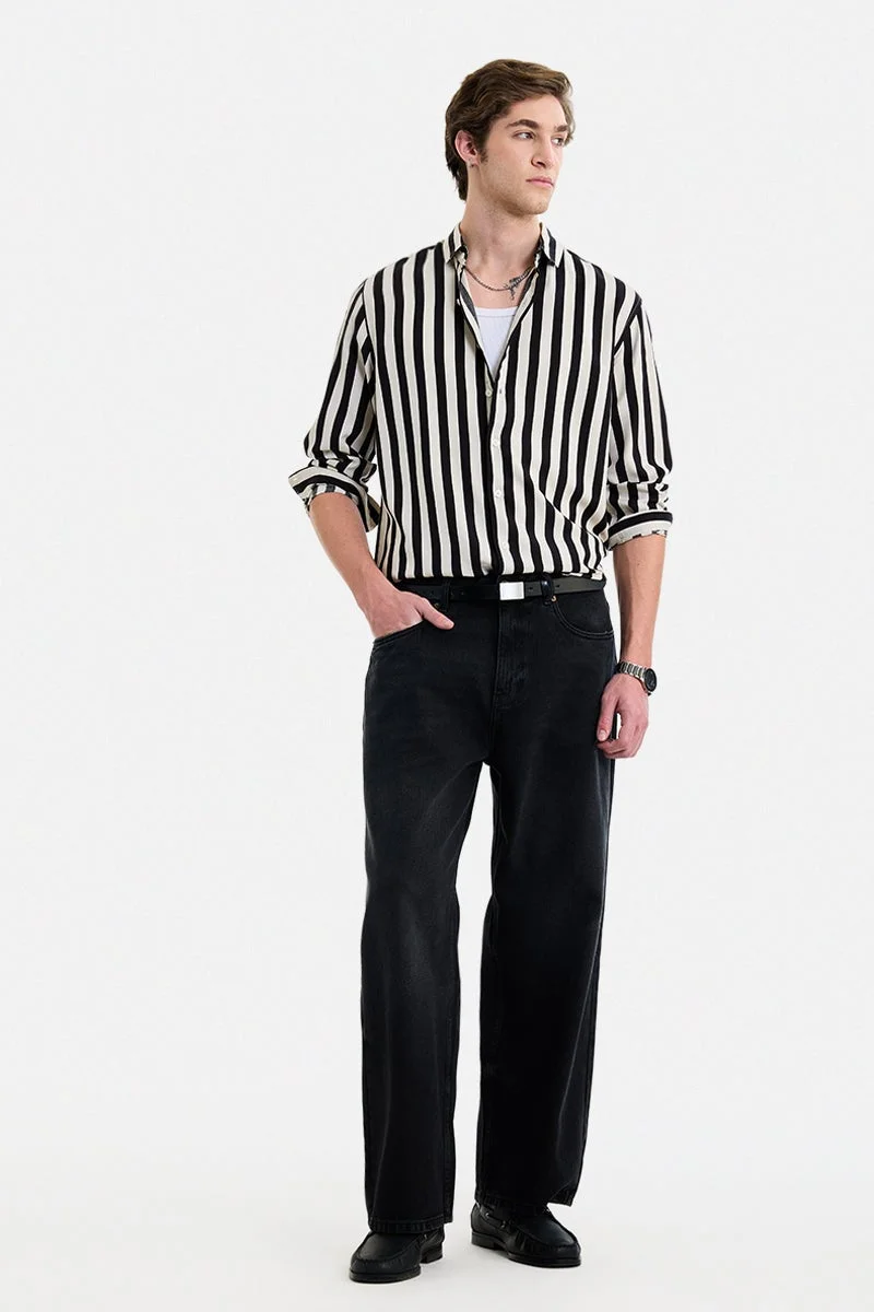 سنيتش Black Striped Long Sleeve Regular Fit Shirt