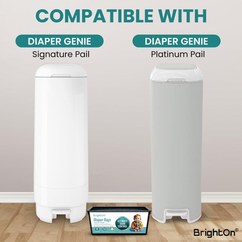 BrightOn Diaper Pail Refill Bags Compatible with Genie Easy Roll Signature Diaper Pails, 3-Pack (90 Bags) (Lemon Scented) - Image 2