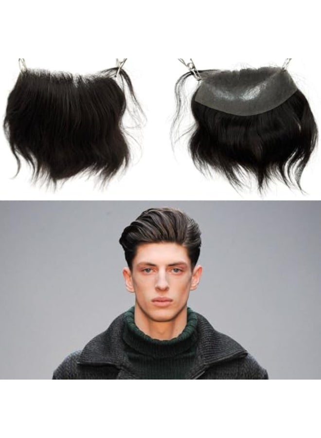 Voloria Men Forehead Hairline Toupee 100 Human Hair Skin PU Man Hairpieces Frontal Hair Topper for Receding Natural Hairline Replacement Systems 275x629 Inch 1B Black Color - Image 1