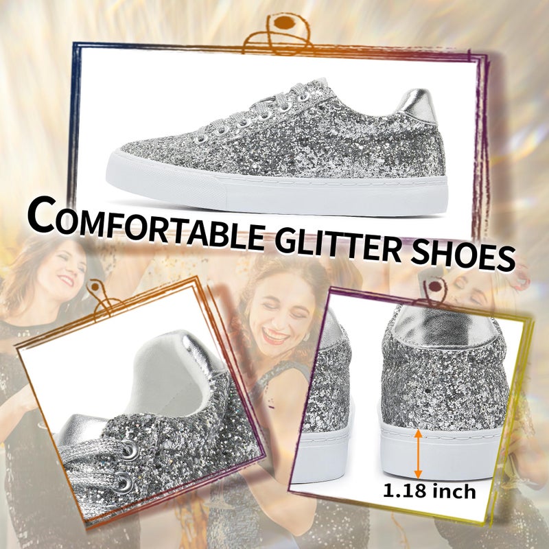 Jeekopeg Glitter Sparkly Fashion Sneakers Shoes Shiny Casual Shoes Bling Sequin Concert Low Cut Lace up Shoes(Silver Glitter,10 Women/8 Men) - Image 5