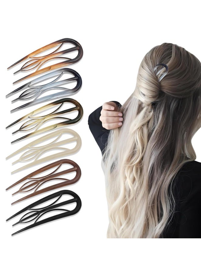 Bukela 6Pcs French Hair Clips, U Shaped French Hair Pin Retro Fork Hair Pin Internal Teeth French Hair Clips, Tortoise Shell French Hair Pins for Women Thin Hair Buns Twist Hairstyle Accessories - Image 1