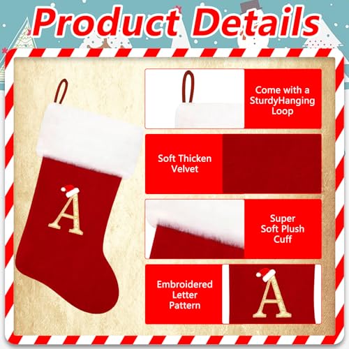 Eoocan 20 Inches Monogram Christmas Stockings Wine Red Velvet with White Super Soft Plush Cuff Embroidered Stocking Classic Personalized Stocking Decoration for Family Holiday Season Decor(Letter A) - Image 3