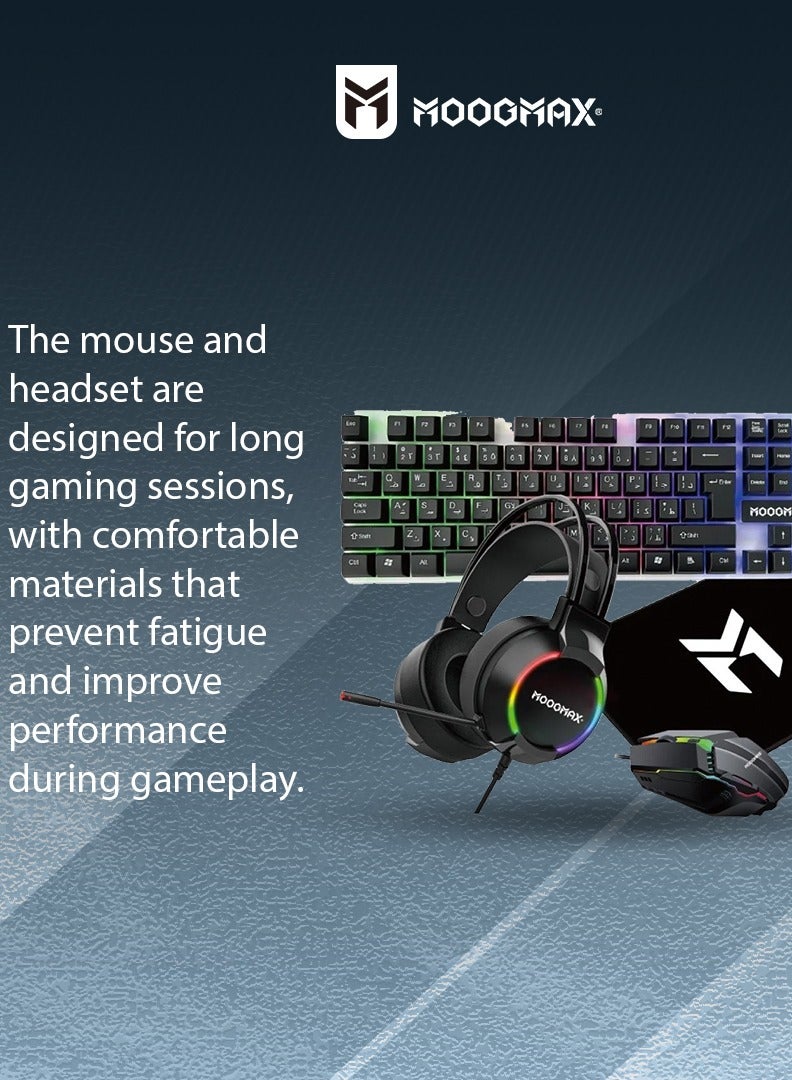 MOOGMAX Gaming Kit 4-in-1 with Illuminated Keyboard, Adjustable DPI Mouse, Wired Surround Sound Headset with Clear Mic, and Durable Mouse Pad Black for PC Gaming Home Use - Image 3