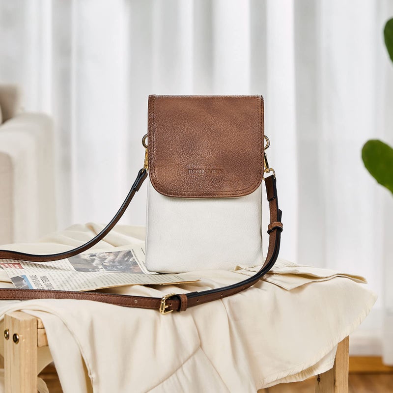 BOSTANTEN Vegan Leather Small Crossbody Bags for Women Designer Cell Phone Bag Wallet Purses Adjustable Strap White with Brown - Image 3