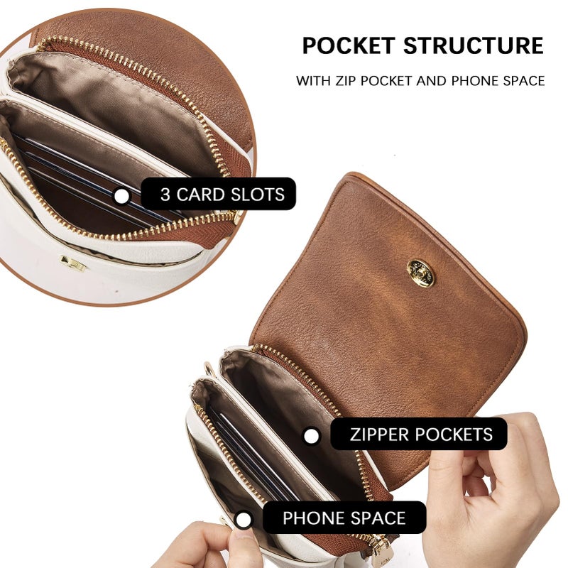 BOSTANTEN Vegan Leather Small Crossbody Bags for Women Designer Cell Phone Bag Wallet Purses Adjustable Strap White with Brown - Image 4
