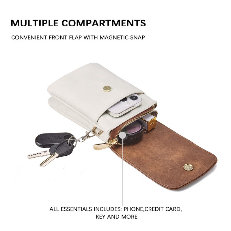 BOSTANTEN Vegan Leather Small Crossbody Bags for Women Designer Cell Phone Bag Wallet Purses Adjustable Strap White with Brown - Image 5
