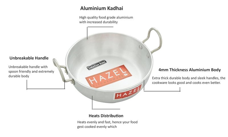 HAZEL 4 mm Aluminium Induction Base Kadai with Handle, 1750 ml - Image 3