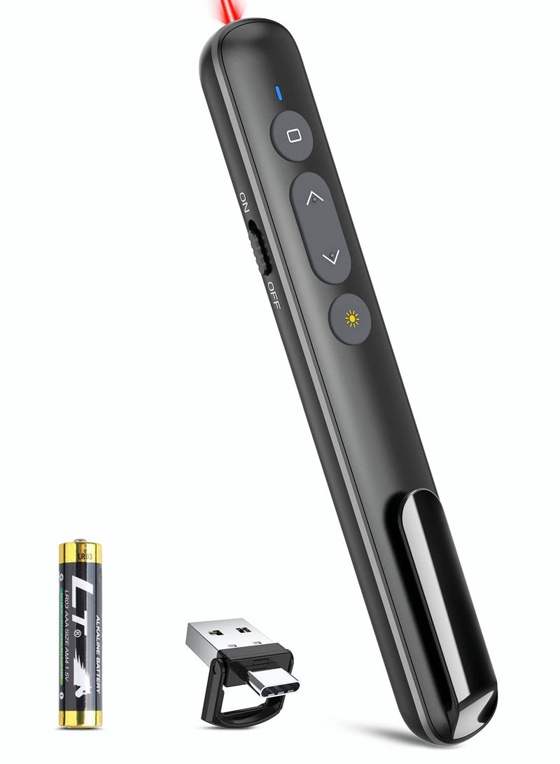 ميلاتيك جهاز تحكم عن بعد للمقدم اللاسلكي، جهاز عرض تقديمي مع ارتباط تشعبي وجهاز تحكم عن بعد في مستوى الصوت جهاز عرض تقديمي لـ PowerPoint Office لجهاز Keynote/PPT/Mac/PC/الكمبيوتر المحمول (البطارية متضمنة) - Image 1
