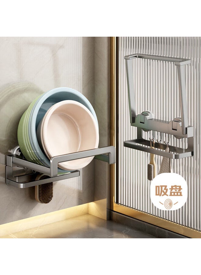 Muya Foldable Suction Cup Basin Storage Rack, No Drilling Required, Bathroom Basin Organizer, Wall-mounted Hook Rack, Storage Solutio