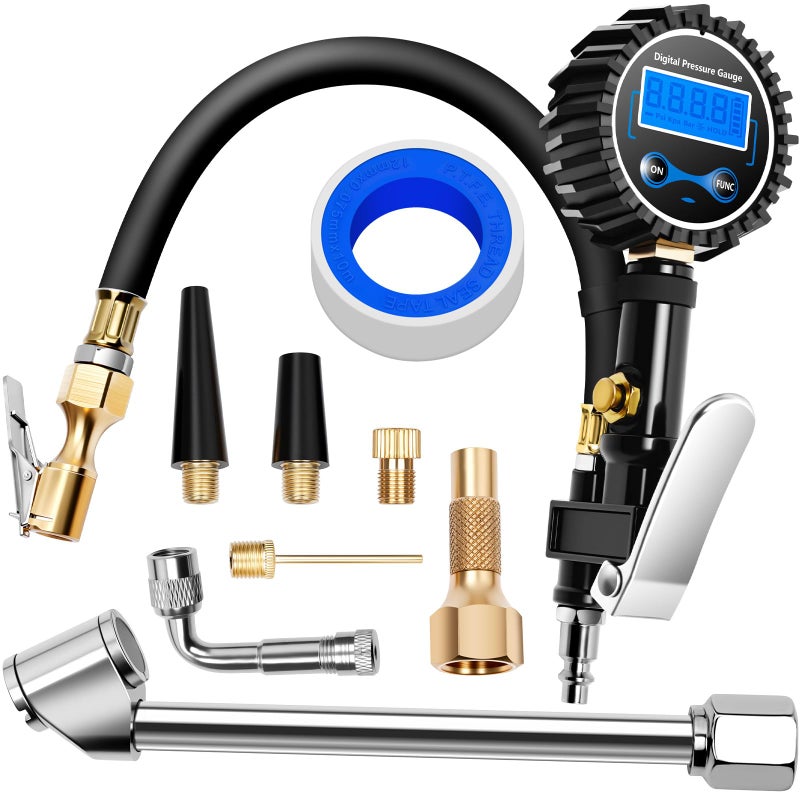 DIKTALK Digital Tire Gauge with Inflator & Deflator - LED Display & 0.1 PSI Resolution - Quick Release Valve & Heavy Duty Chuck - w/Adapter for Car, Truck, SUV, Motorcycle, RV, Balls - Image 1