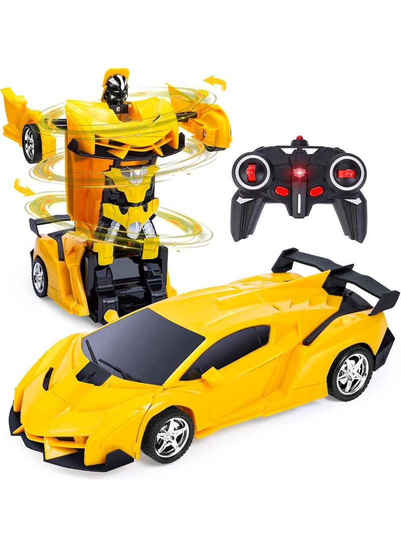 TIGER Transformer Remote Controlled Car Toy 1:18 Scale, 2-in-1 Car to Robot with One-Button Transform, 360° Rotation RC Toy, Bright Yellow, Fun Kids Gift Ages 3+ - Image 1