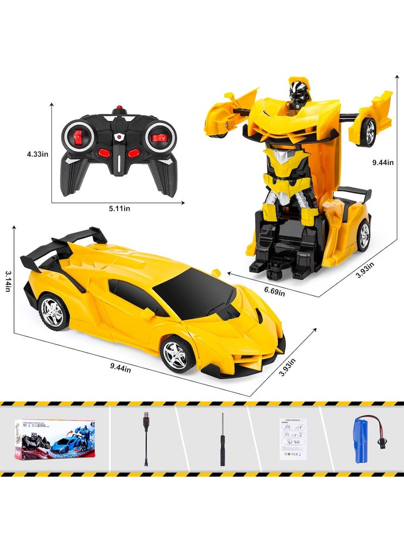 TIGER Transformer Remote Controlled Car Toy 1:18 Scale, 2-in-1 Car to Robot with One-Button Transform, 360° Rotation RC Toy, Bright Yellow, Fun Kids Gift Ages 3+ - Image 2