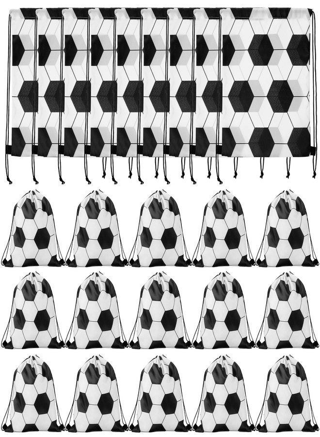 xozeooeu 25 Pcs Soccer Drawstring Bags - 10.8 x 13.2 Inch White and Black Party Favors, Sports Goodie Bags for Team Gifts, Birthday Party Supplies - Image 1