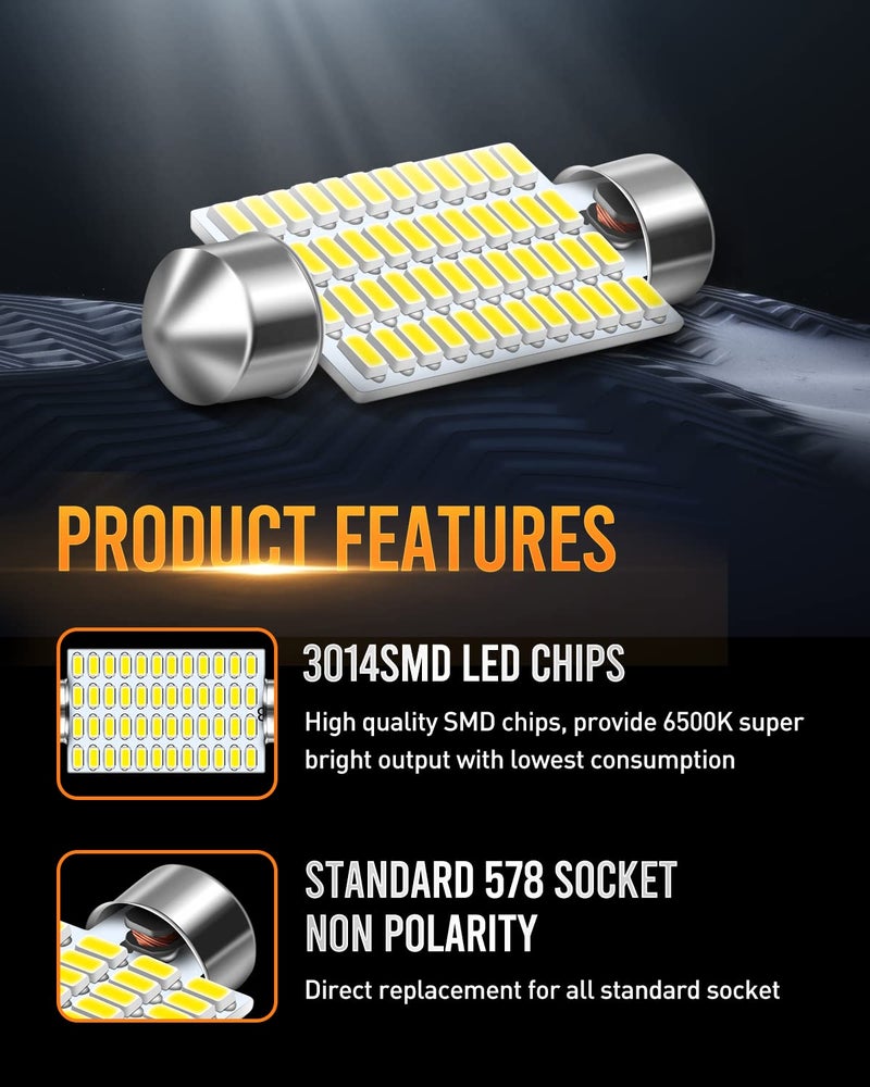 LUYED 569 578 LED Bulbs Xenon White 570 Lumens Super Bright 3014 48-EX Chipsets211-2 212-2 LED Bulbs Used for Car Interior Map Dome Lights,Pack of 2 - Image 2