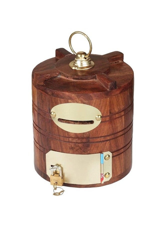 ANTIQUE Creative Design Handicraft Wooden Water Tank Shape Money Bank With Lock  - Image 1