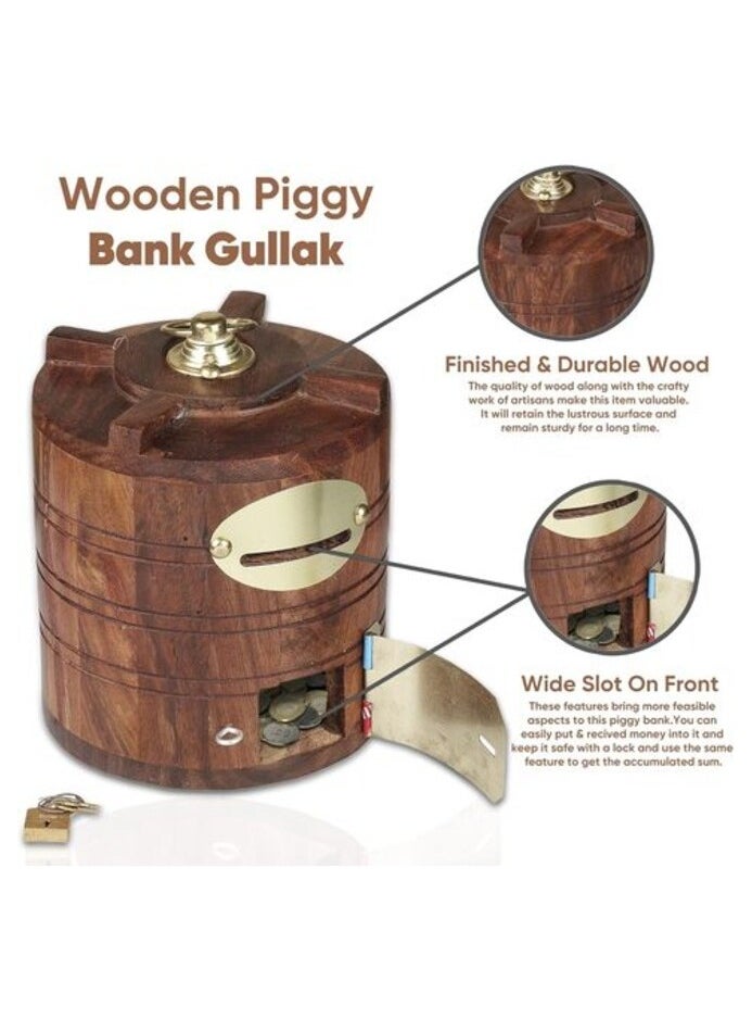 ANTIQUE Creative Design Handicraft Wooden Water Tank Shape Money Bank With Lock  - Image 2