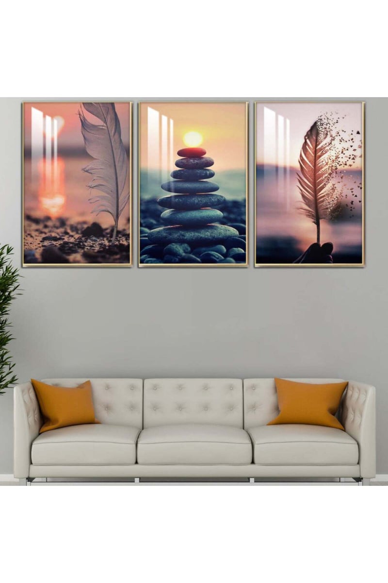 ماركتنا ثلاث لوحات جدارية خشبية بإطار وطبقة أكريليك شفافة - Image 1