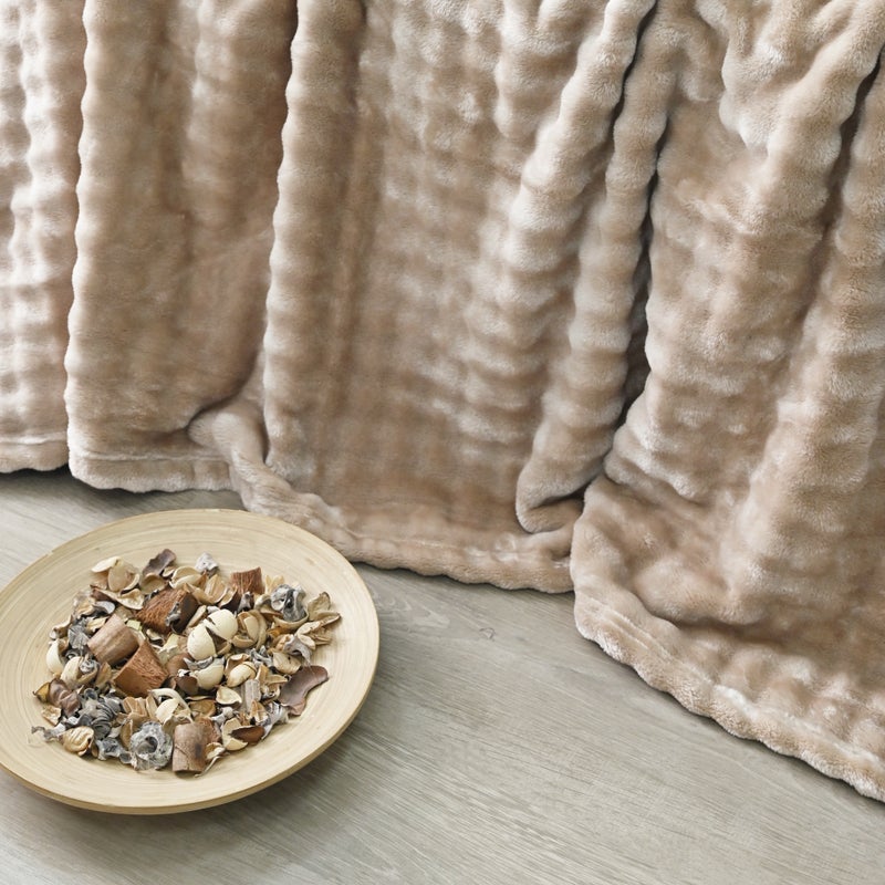 MORANO Lush Soft Blanket | Double Size 220x240 cm | Plush Bubble Texture 380 gsm | Color - Sandy Beige | Ideal for Beds, Sofa or Travel - Image 3