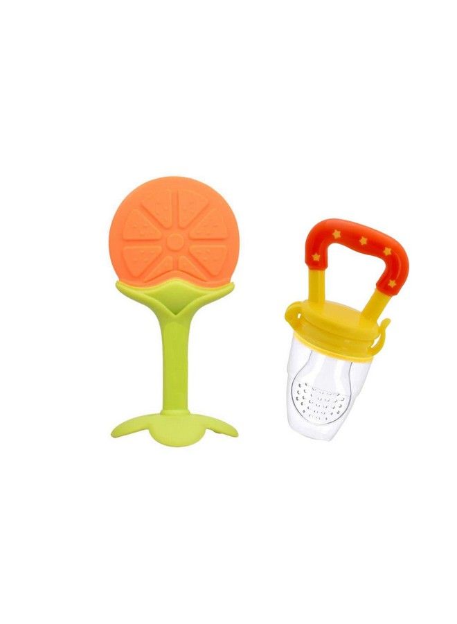Tinny Tots Baby Fruit Shaped Soft Silicone Teether Toys For Baby Textured Molar Teeth Gum Massage Bpa Free With Baby Vegetable Fruit Nibbler Pacifier Musical Rattle Soother Combo(Orange) - Image 2