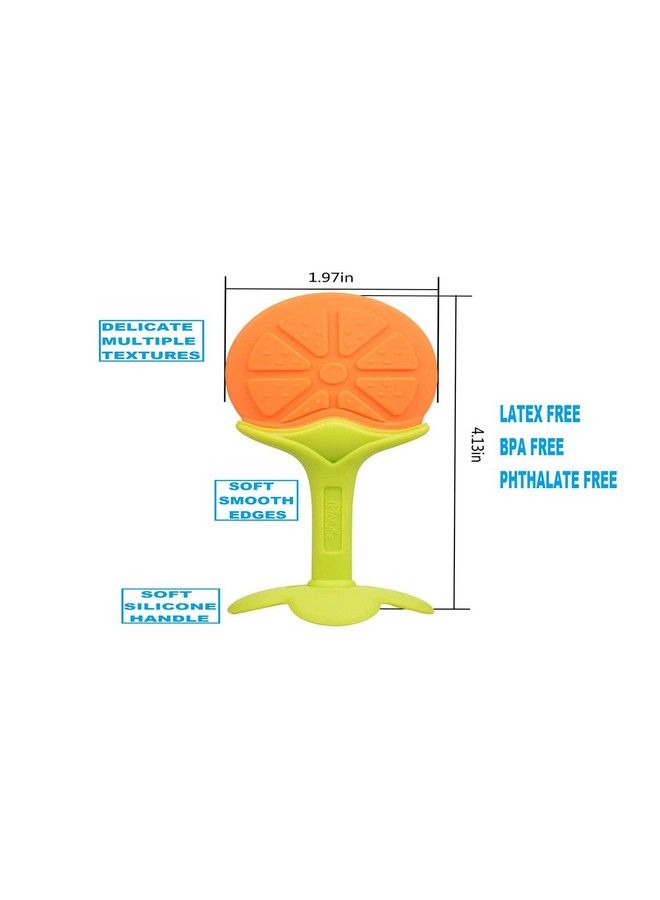 Tinny Tots Baby Fruit Shaped Soft Silicone Teether Toys For Baby Textured Molar Teeth Gum Massage Bpa Free With Baby Vegetable Fruit Nibbler Pacifier Musical Rattle Soother Combo(Orange) - Image 4