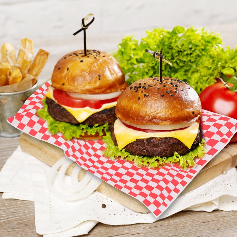 JIRNGLA 100pcs Deli Paper Sheets 12x12", Premium Food Basket Liners, Grease Resistant Wax Paper Sheets for Food, Classic Checkered Sandwich Wrapping Paper for Party, Festival and Outdoors, JIRNGLA - Image 4