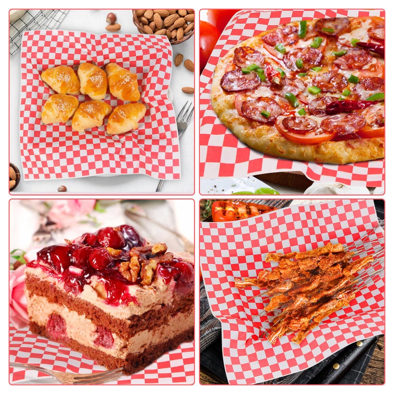 JIRNGLA 100pcs Deli Paper Sheets 12x12", Premium Food Basket Liners, Grease Resistant Wax Paper Sheets for Food, Classic Checkered Sandwich Wrapping Paper for Party, Festival and Outdoors, JIRNGLA - Image 5