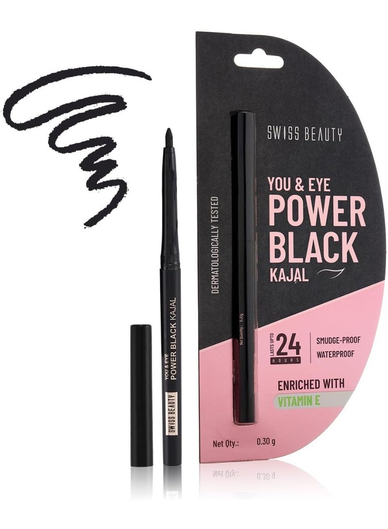 SWISS BEAUTY You & Eye Power Black Pencil Kajal | Waterproof & Smudge-Proof | 24 Hour Stay | Matte Finish Black Kajal | 0.30gm - Image 1