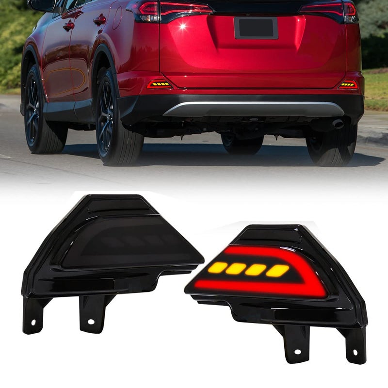 VGETTING Rear Bumper Reflector Lights For Toyota RAV4 2016 2017 2018 Tail light Brake Light For RAV4 Replacement LED Rear Fog Lamp with Turn Signal Reverse Light