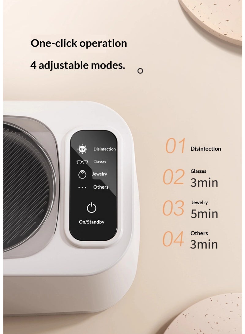 جهاز تنظيف بالموجات فوق الصوتية مع تعقيم بالأشعة فوق البنفسجية، جهاز تنظيف عميق بتردد 50 كيلو هرتز للمجوهرات وحافظات النظارات وفرش المكياج، خزان من الفولاذ المقاوم للصدأ سعة 350 مل، 4 أوضاع بلمسة واحدة - Image 3