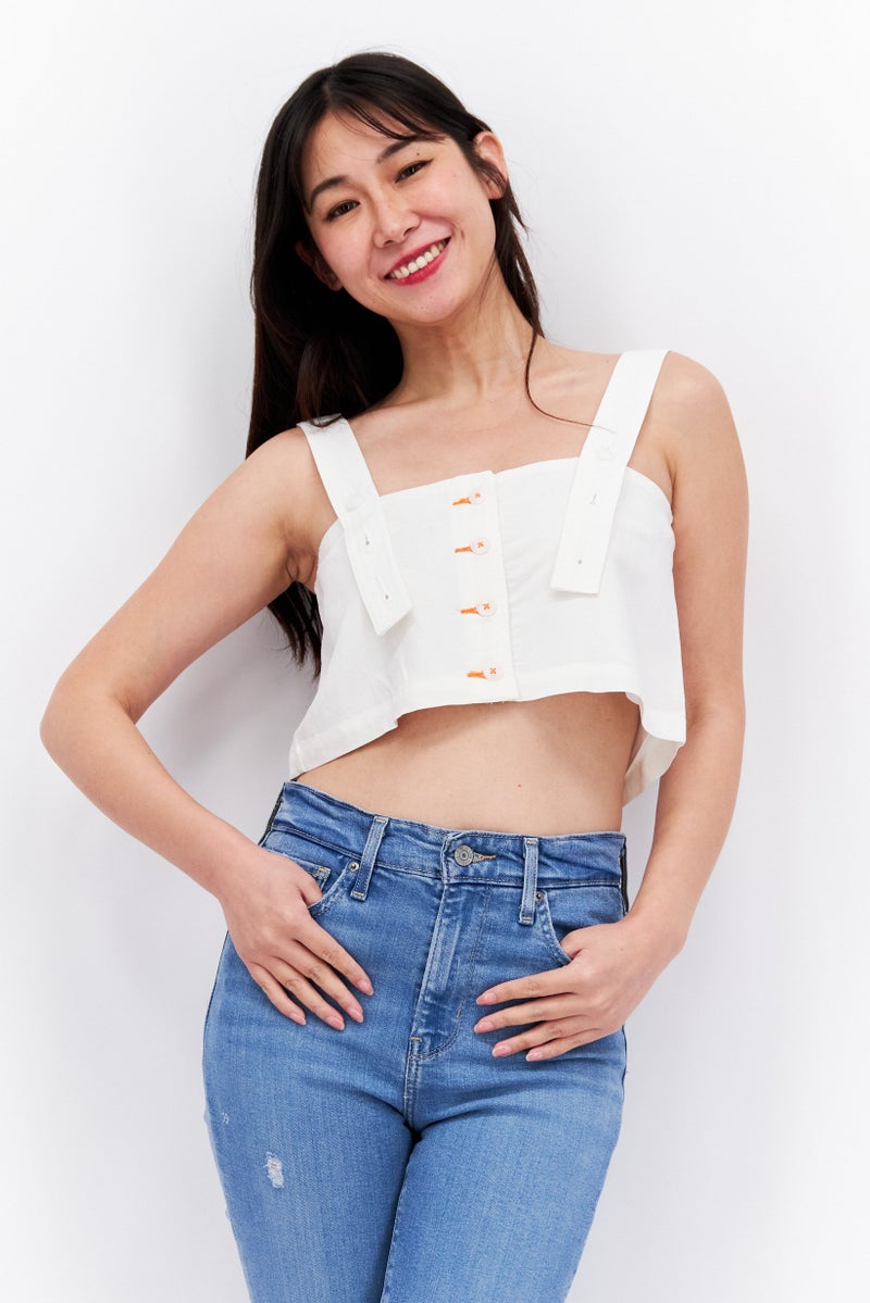 ESPRIT Women Square Neck Sleeveless Solid Tank Top, White - Image 1