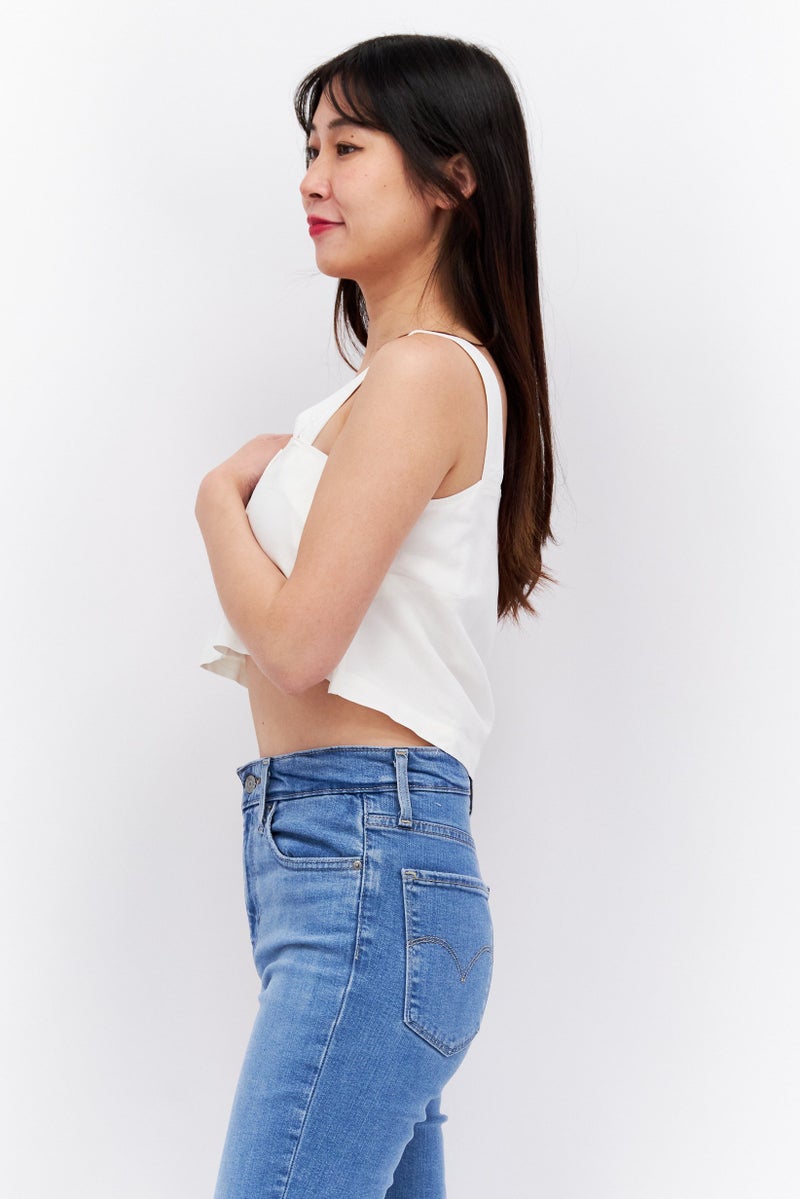 ESPRIT Women Square Neck Sleeveless Solid Tank Top, White - Image 3