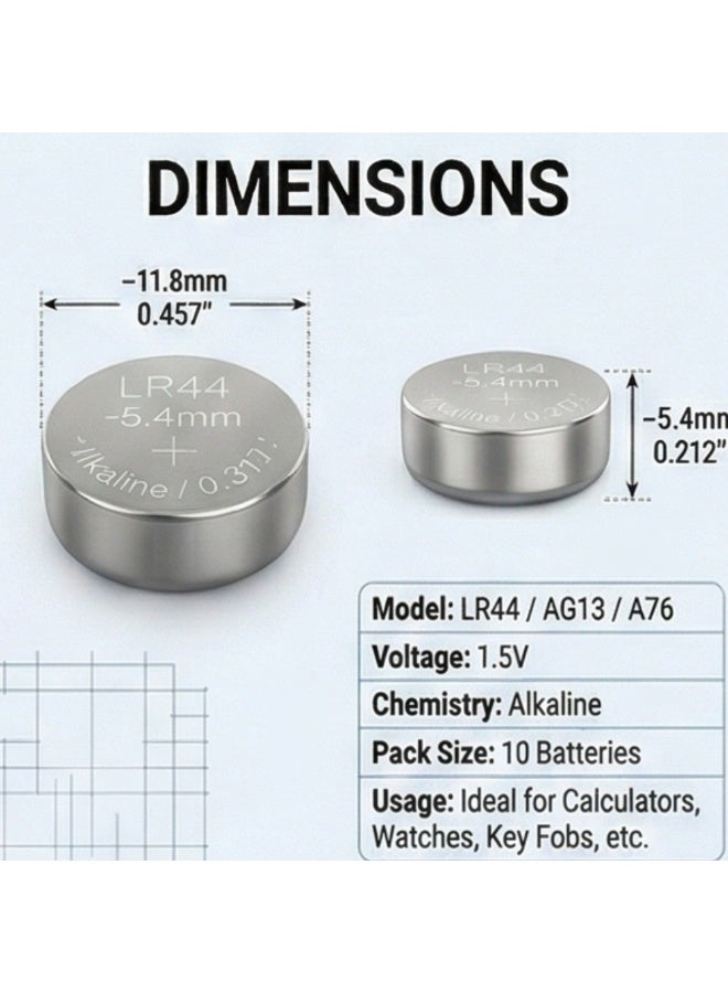 Accell LR44 Battery 1.5V (10-Pack) - Premium AG13 A76 Alkaline Button Cell Batteries - Leak-Proof, Long-Lasting Power for Cameras, Watches, Toys & Calculators - Image 5